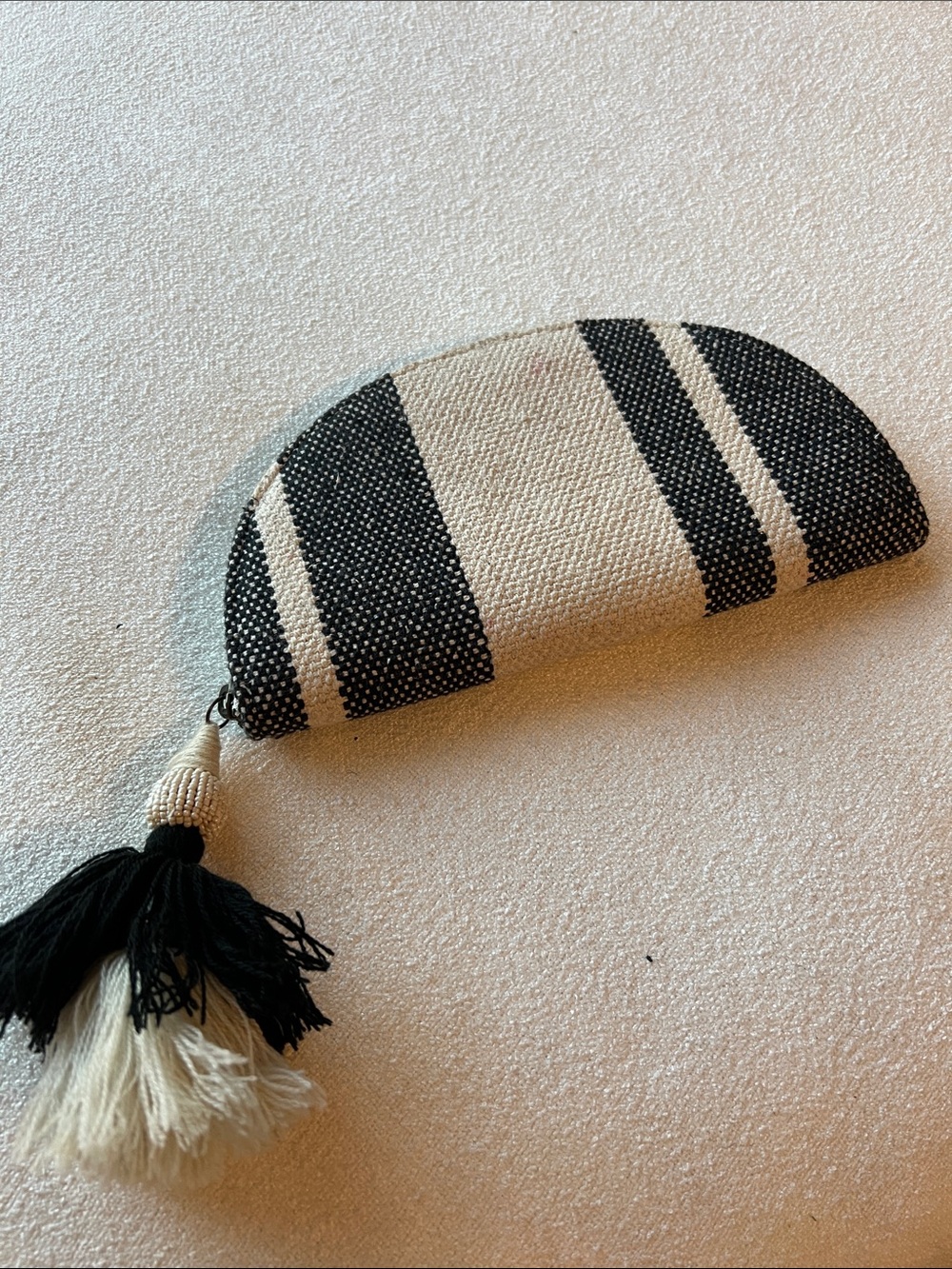 Universal Thread Black and Cream Striped Tassel Pouch